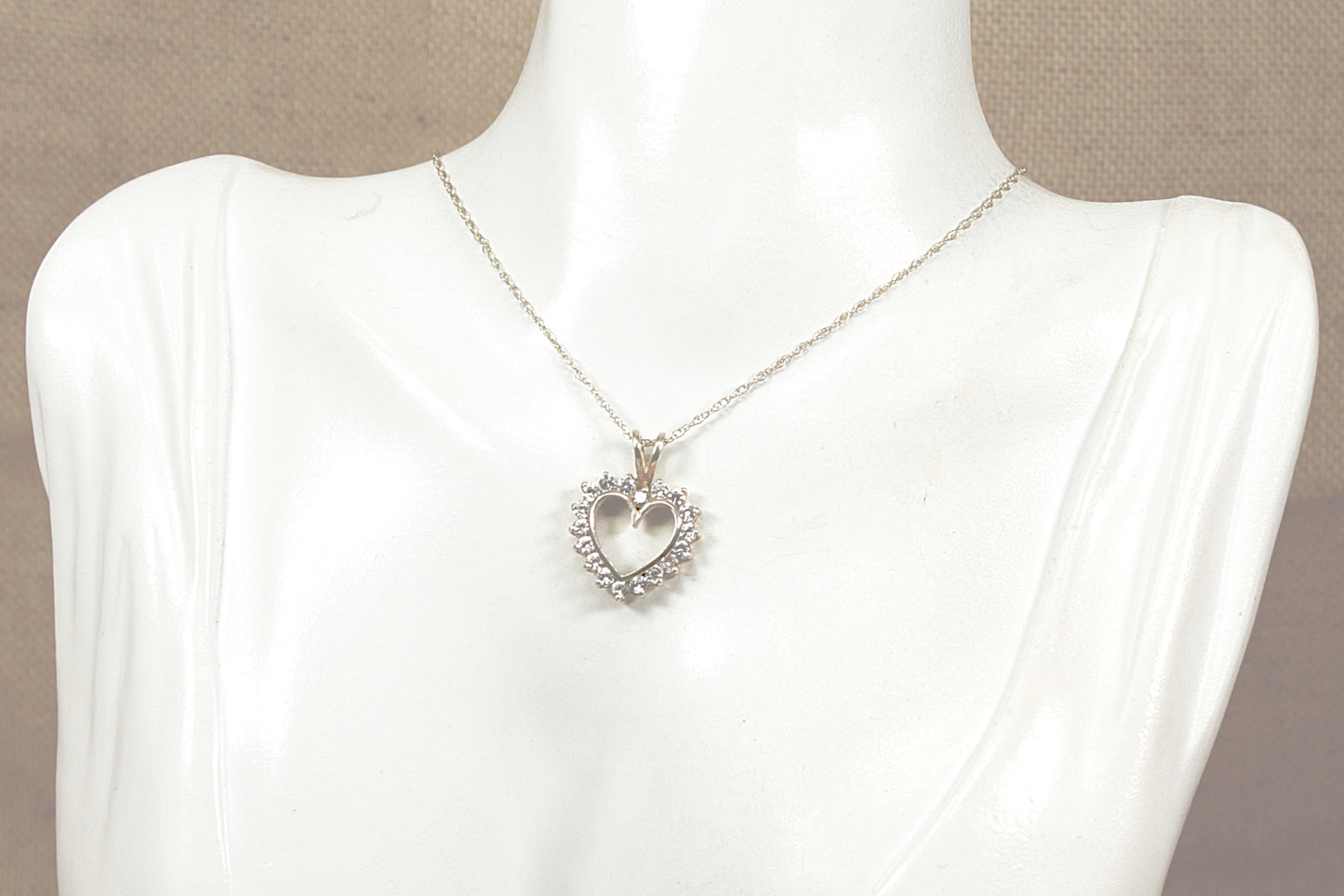 Silver Cubic Zirconia Heart Pendant and Chain Necklace