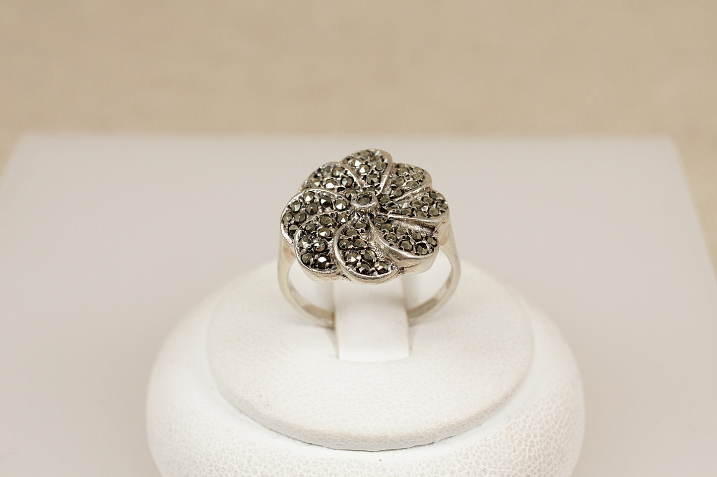 Vintage Art Deco Silver Marcasite Flower Ring