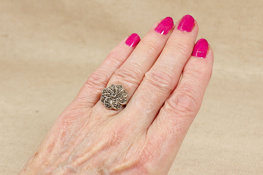 Vintage Art Deco Silver Marcasite Flower Ring