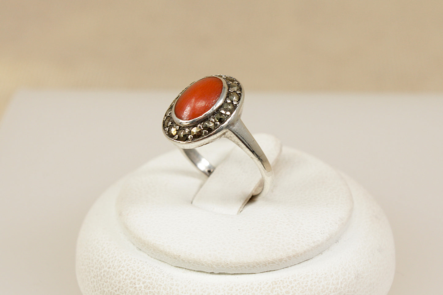 Silver Coral and Marcasite Ring