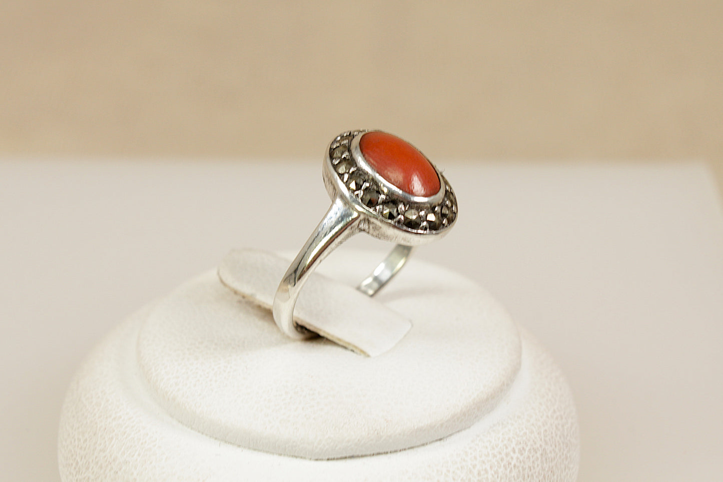 Silver Coral and Marcasite Ring