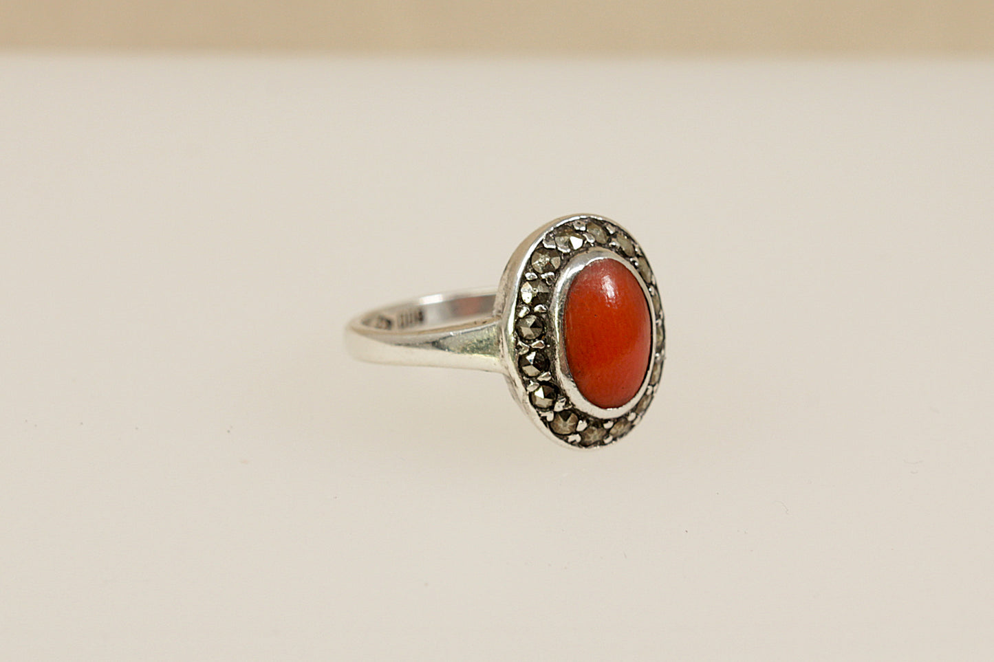 Silver Coral and Marcasite Ring