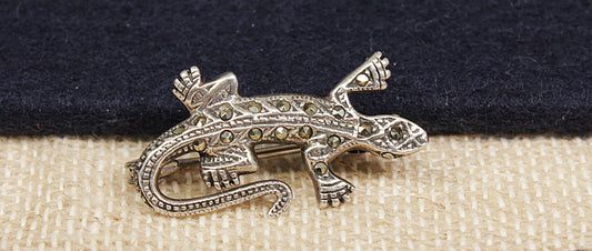 Silver Marcasite Gecko Brooch