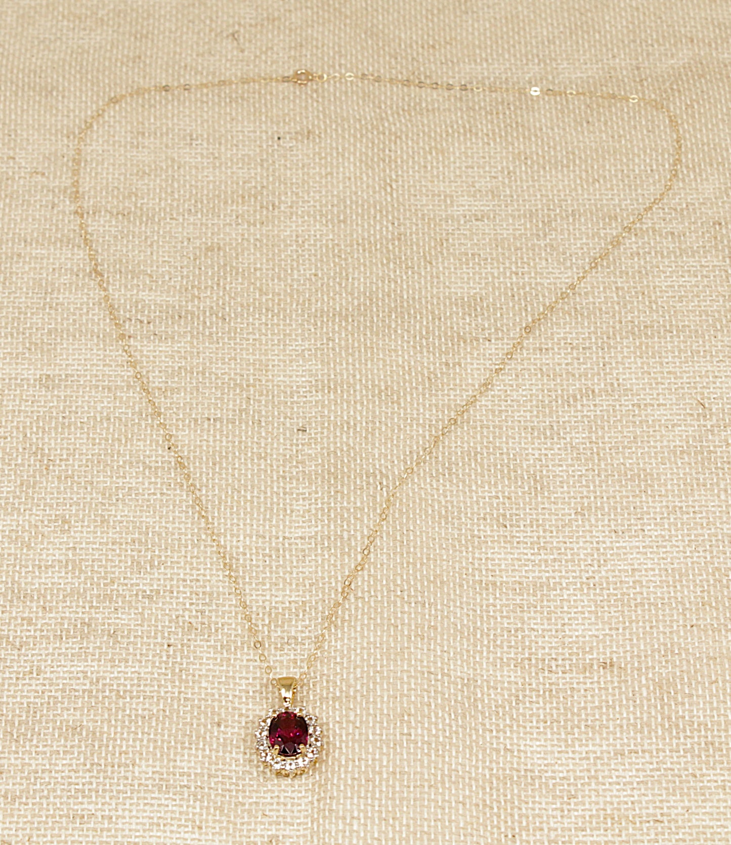 9ct Gold Almandine Garnet, White Topaz Pendant & Chain Necklace