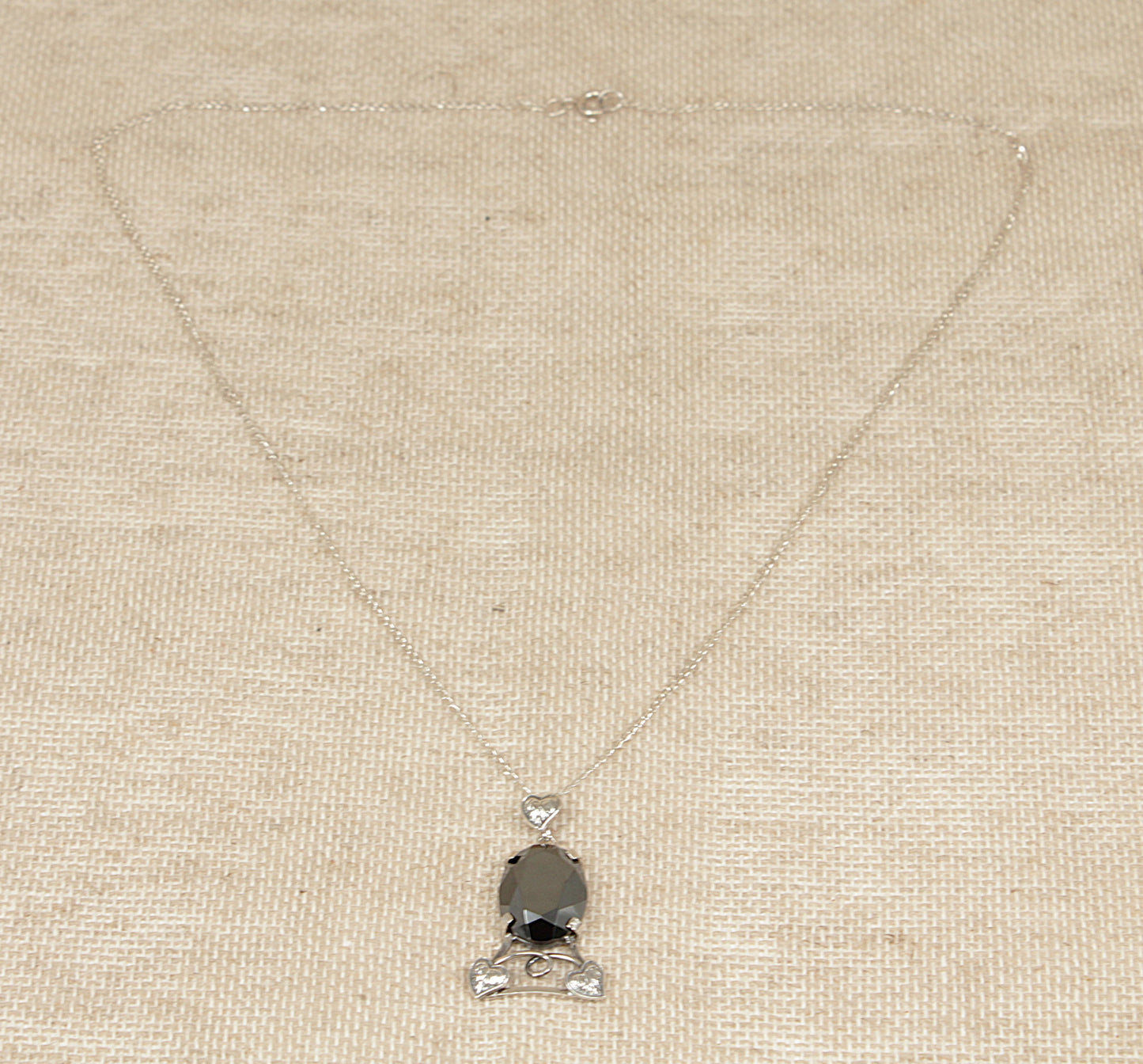 Antique Art Nouveau Large Hematite Pendant and Chain Necklace