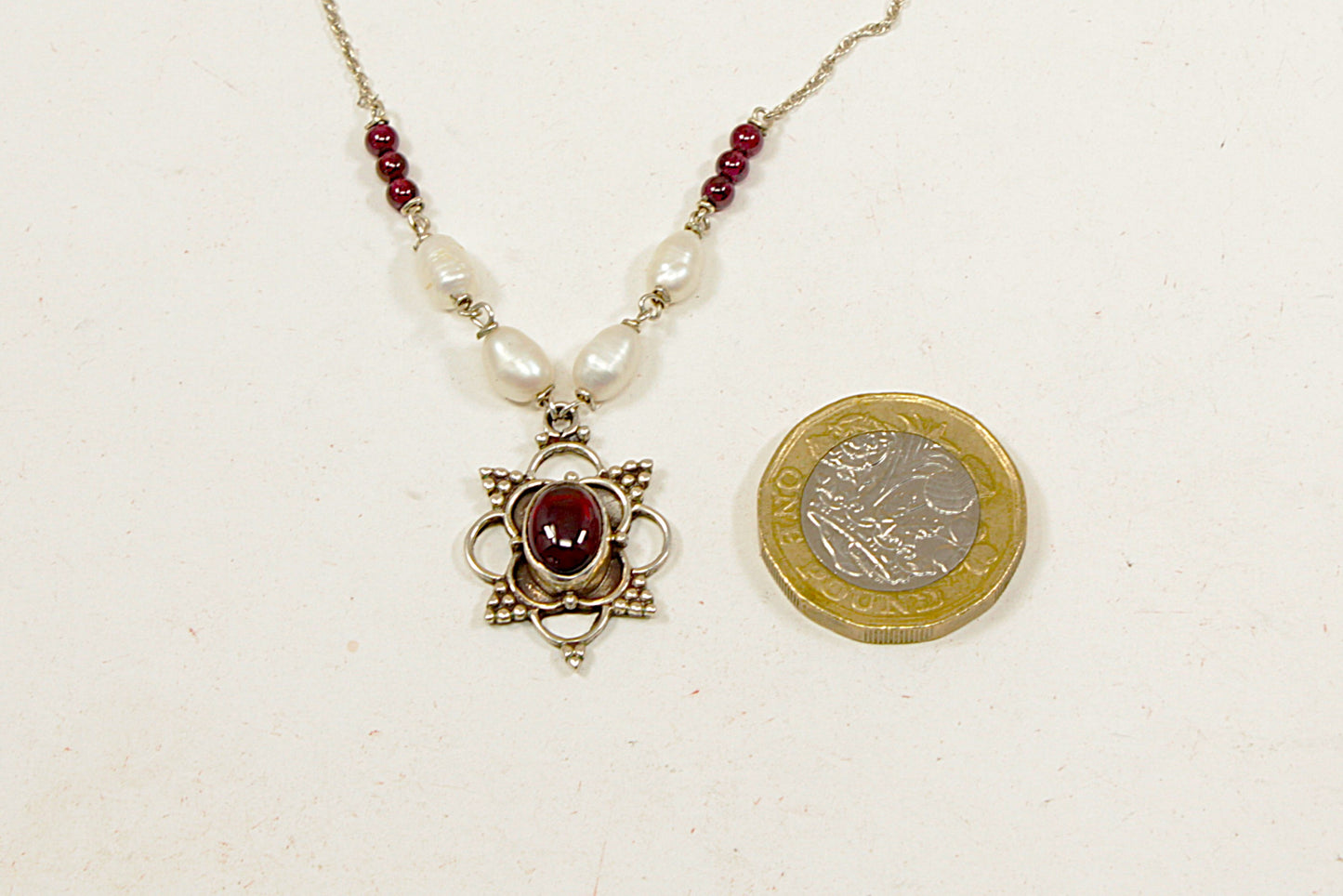 Silver Garnet and Fresh Water Pearl Necklace