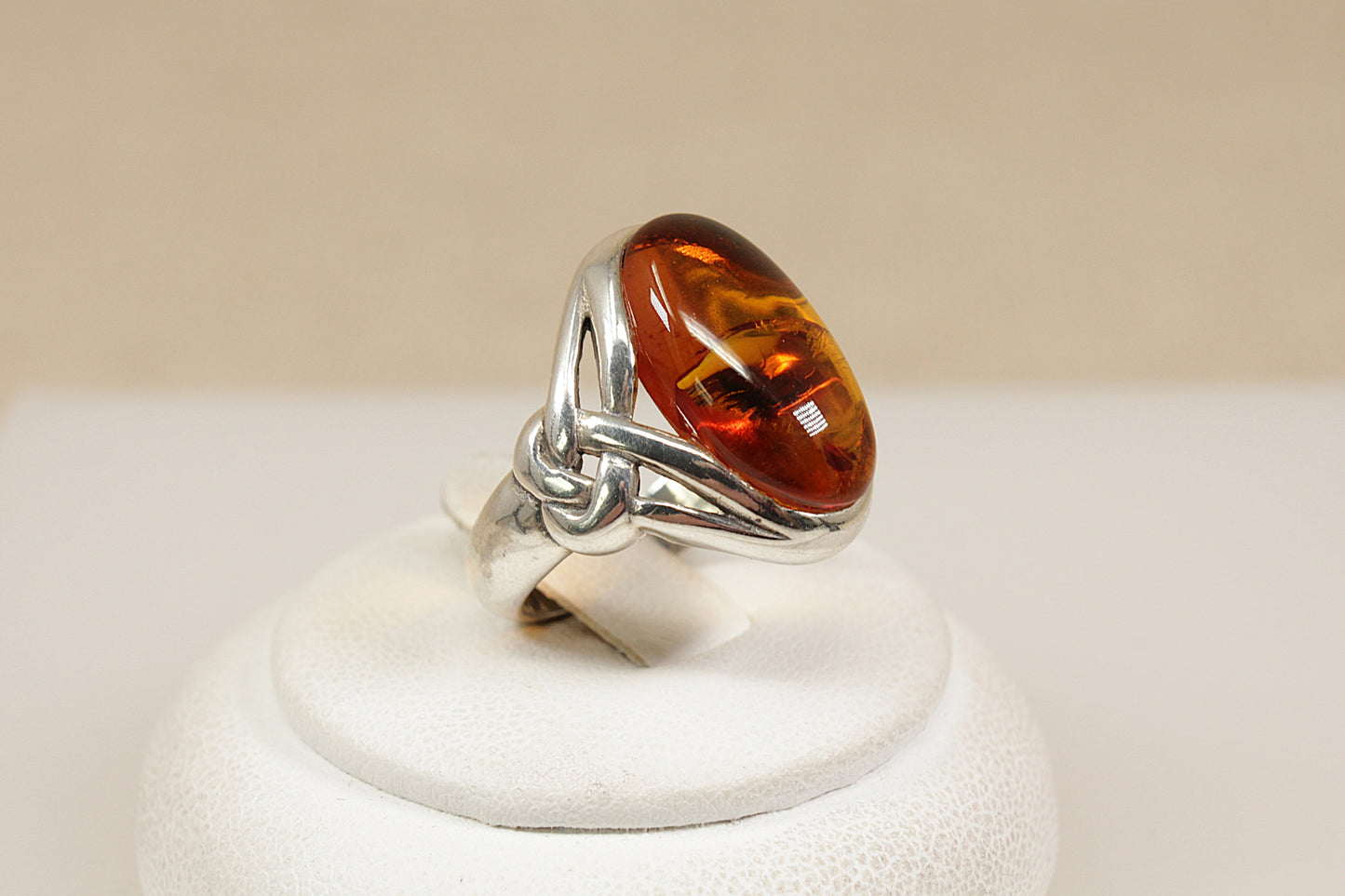 Silver Amber Celtic Design Ring