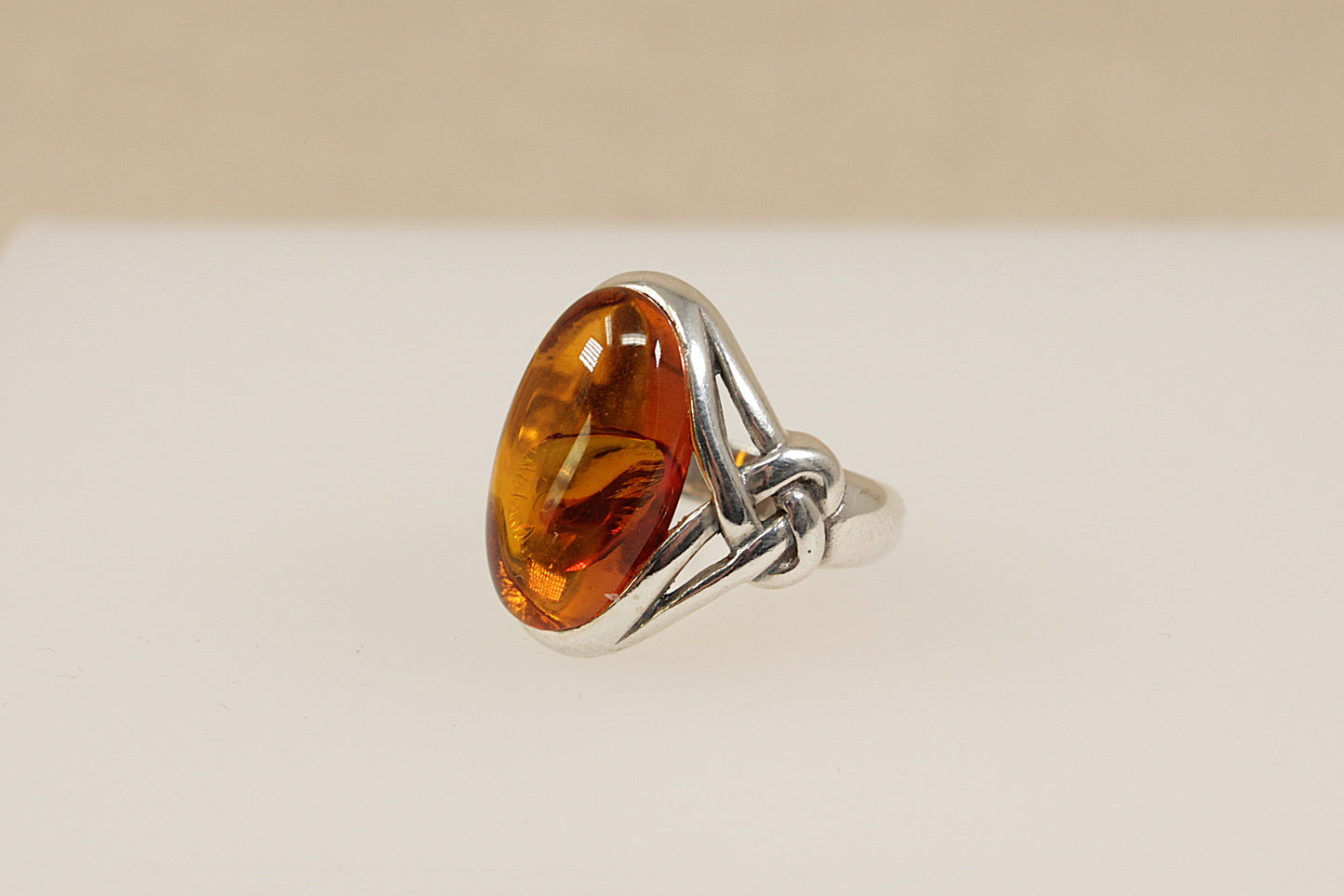 Silver Amber Celtic Design Ring
