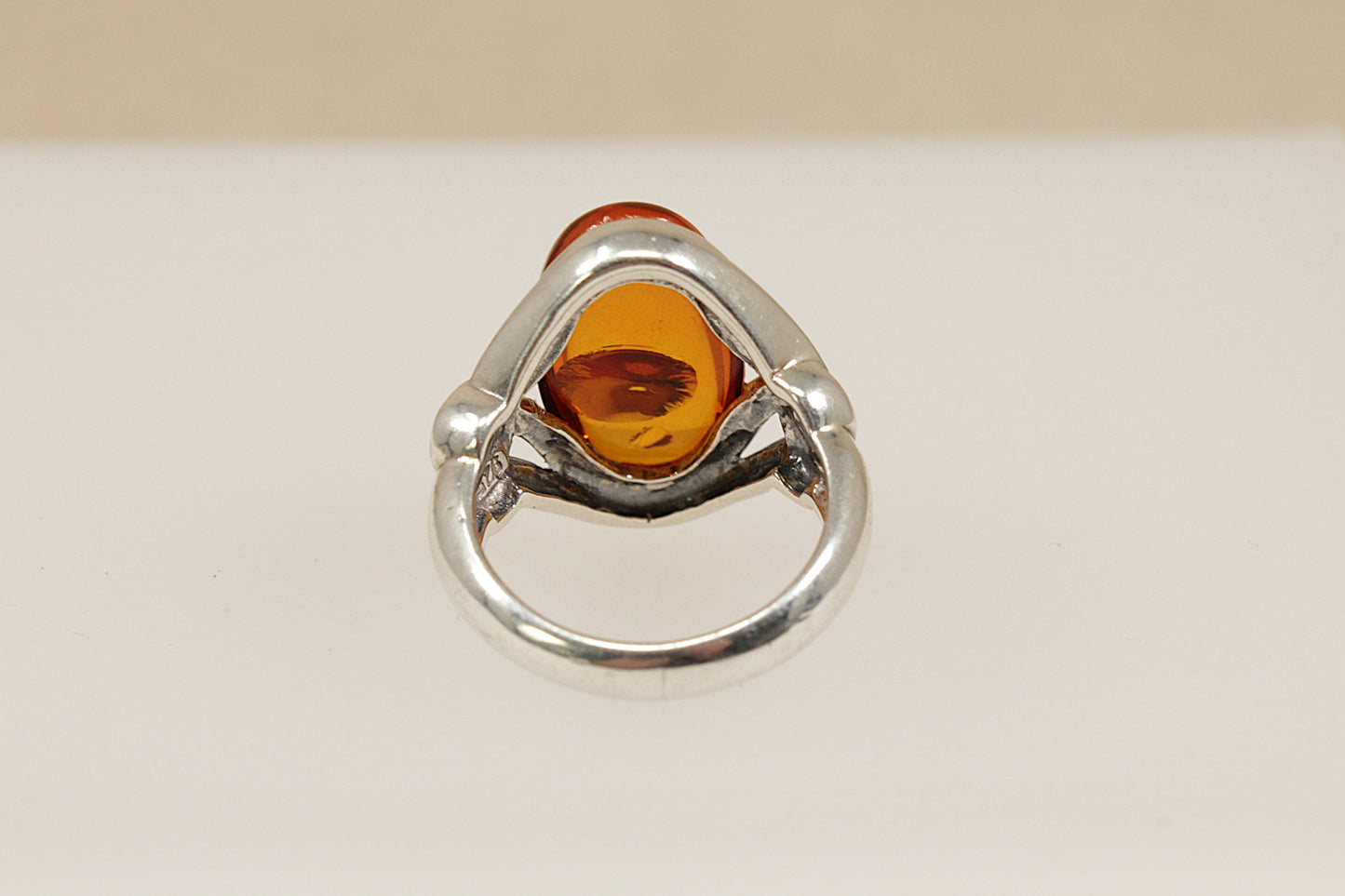 Silver Amber Celtic Design Ring