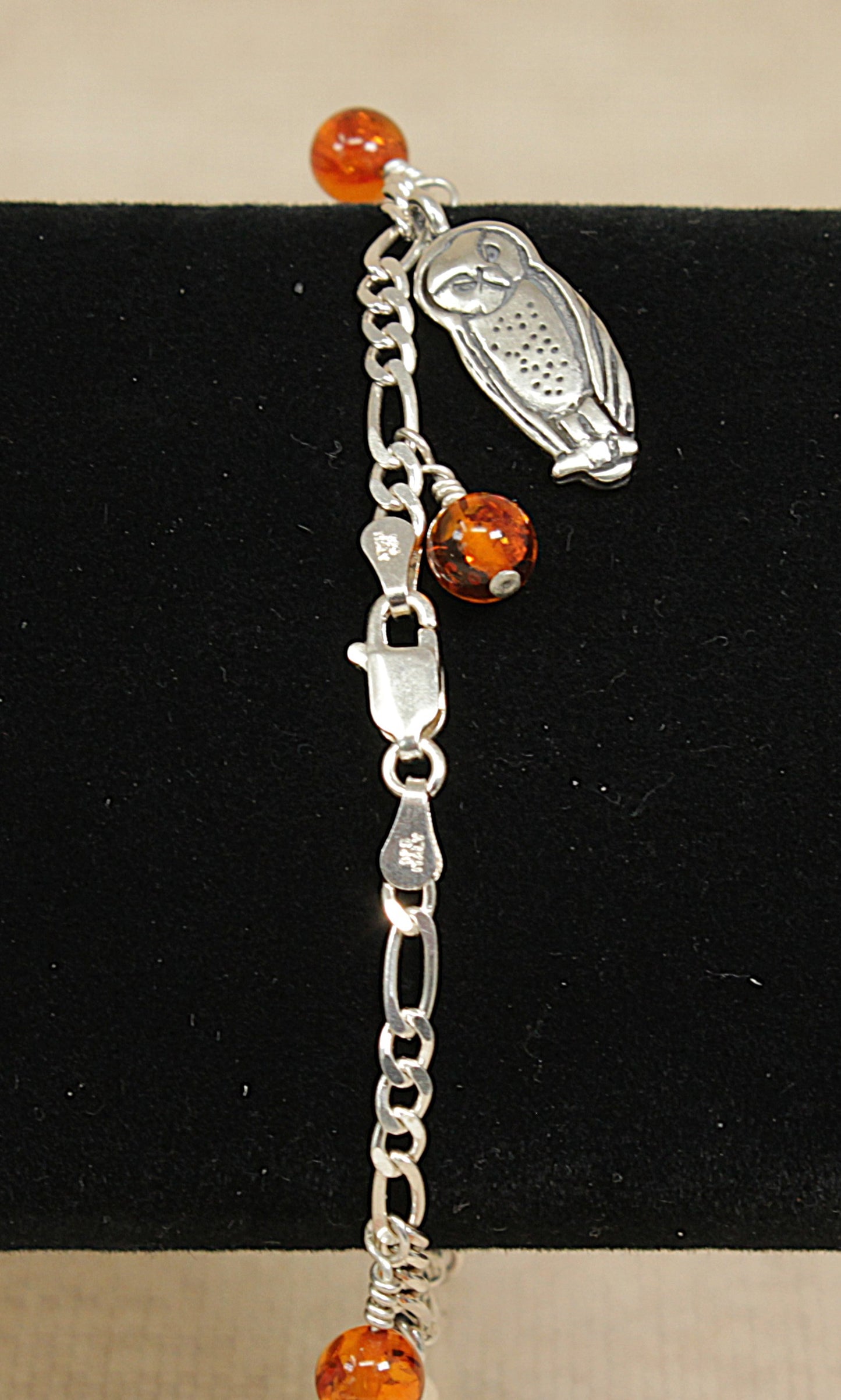 Silver Amber Owl Bracelet