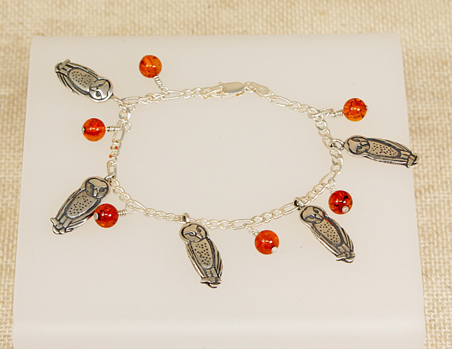 Silver Amber Owl Bracelet