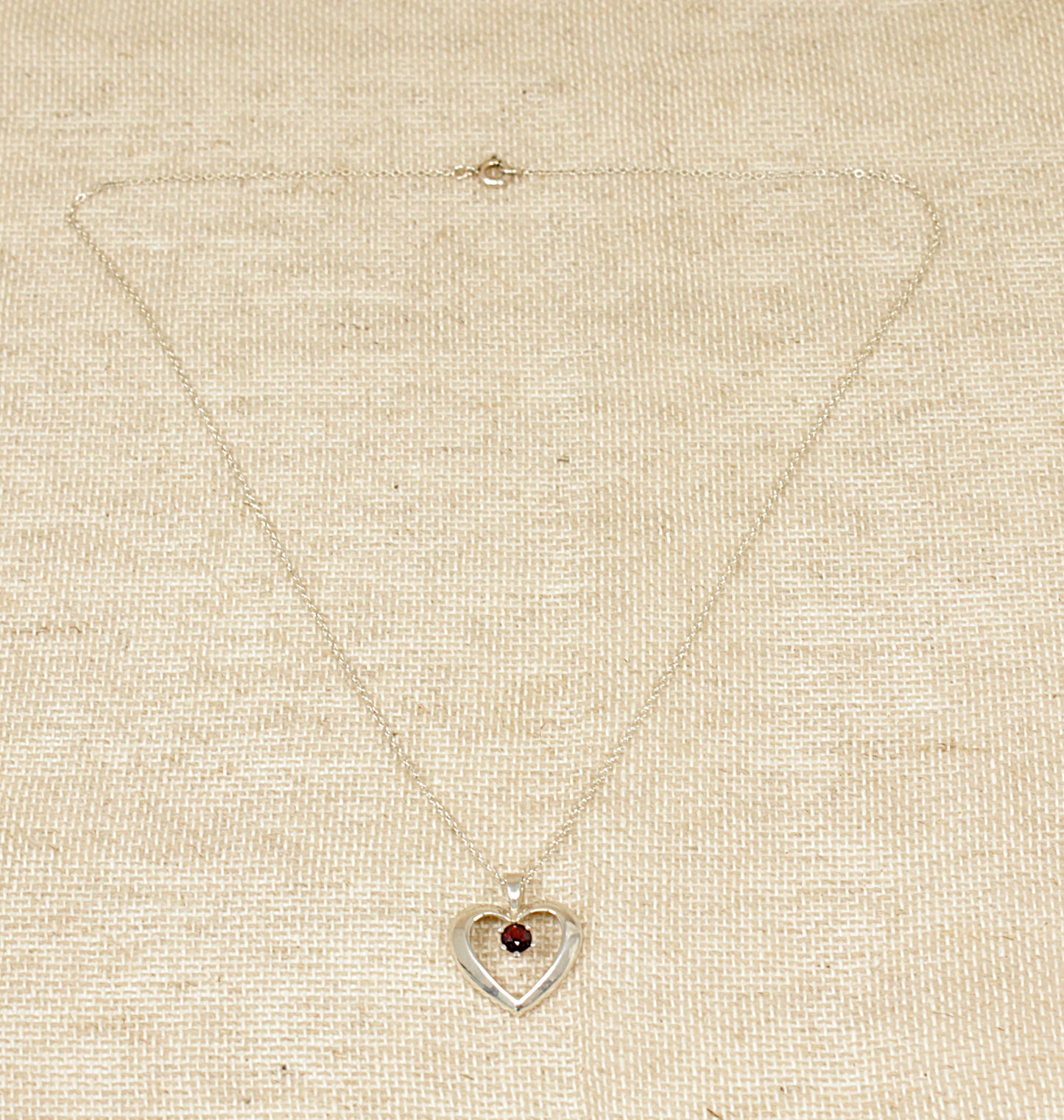 Silver Garnet Heart Pendant and Chain Necklace