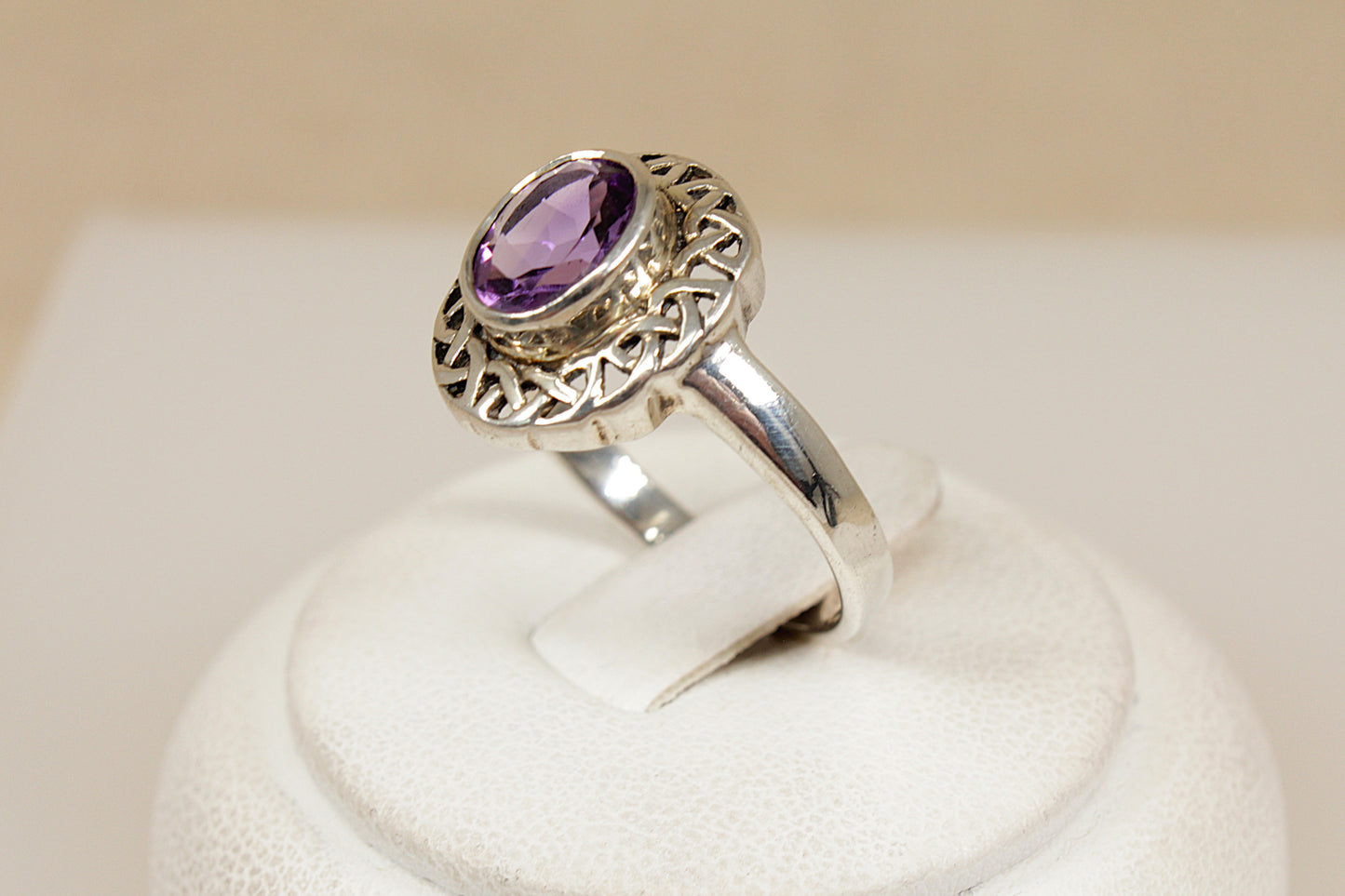 Silver and Amethyst Celtic Knot Ring