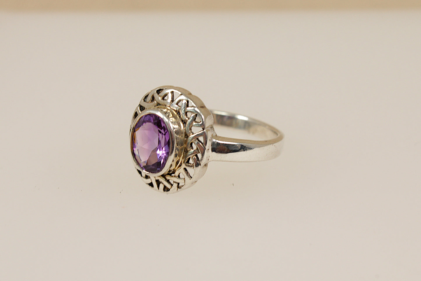 Silver and Amethyst Celtic Knot Ring