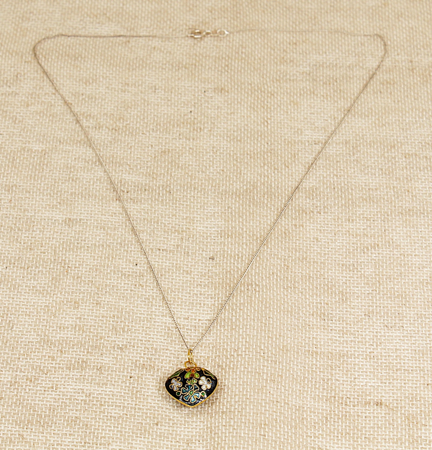 Silver Gilt Cloisonne Heart Pendant and Chain Necklace