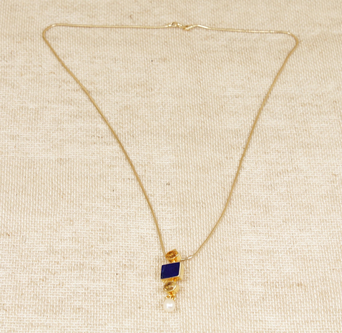 Silver Lapis Lazuli, Citrine, Fresh Water Pearl Pendant & Chain Necklace