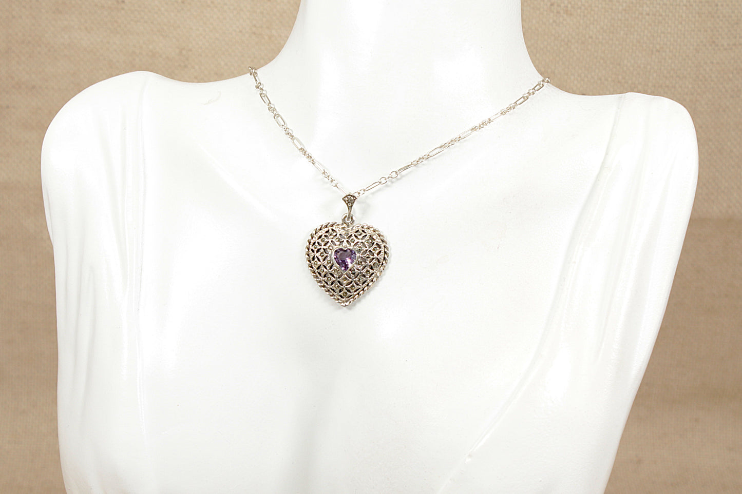 Vintage Silver and Amethyst Heart Pendant