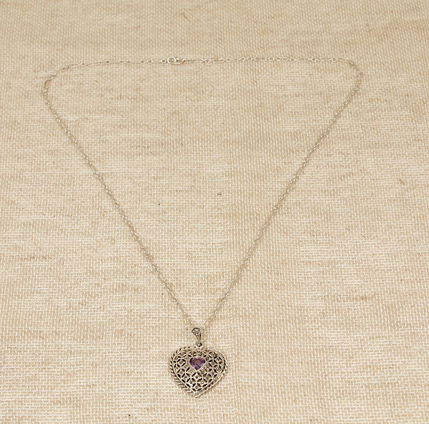 Vintage Silver and Amethyst Heart Pendant