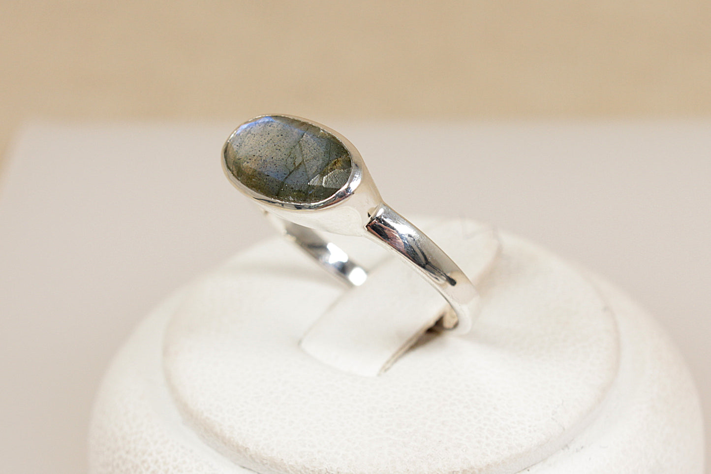 Silver Labradorite Solitaire Ellipse Ring
