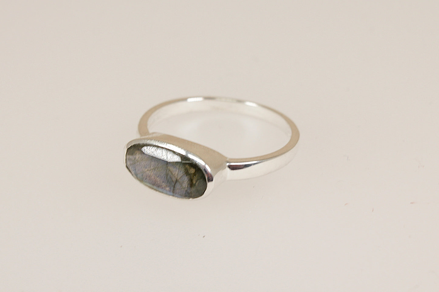 Silver Labradorite Solitaire Ellipse Ring