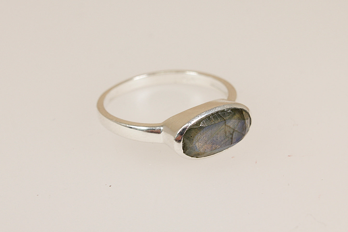 Silver Labradorite Solitaire Ellipse Ring