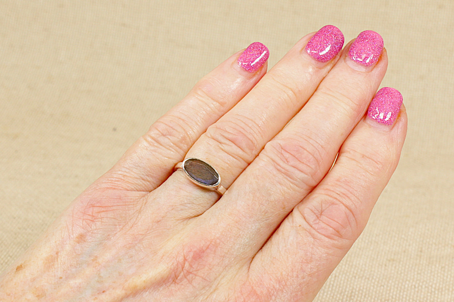 Silver Labradorite Solitaire Ellipse Ring