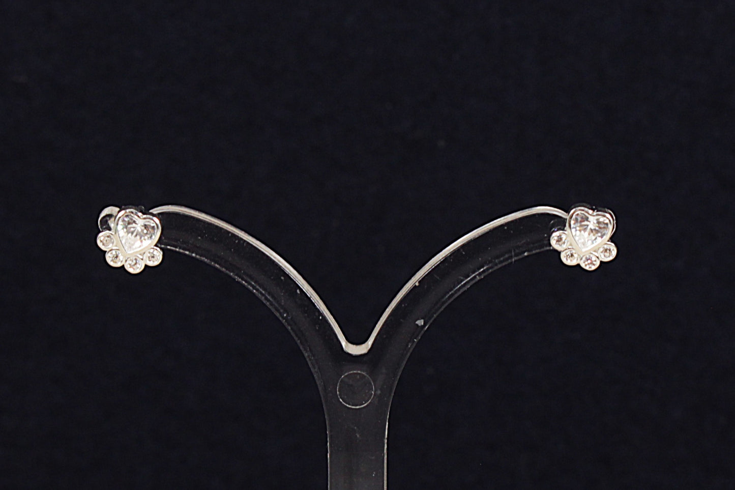 Silver Crystal Paw Print Stud Earrings