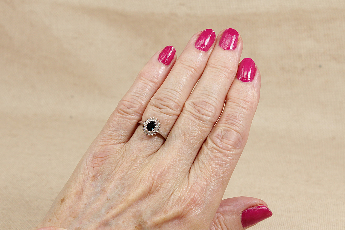 18ct White Gold Sapphire and Diamond ‘Diana’ Style Ring