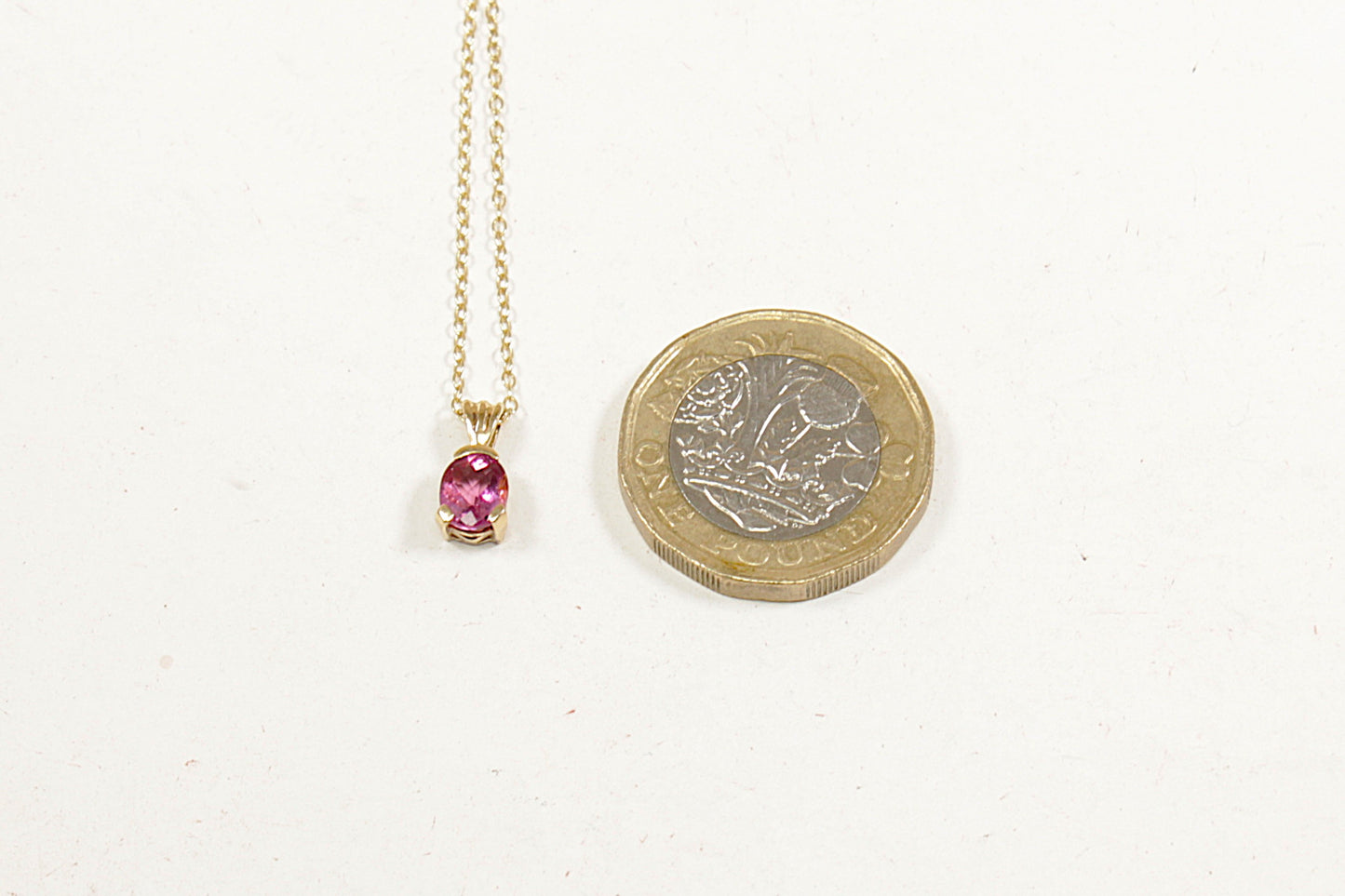 9ct Gold Pink Tourmaline Pendant & Chain Necklace