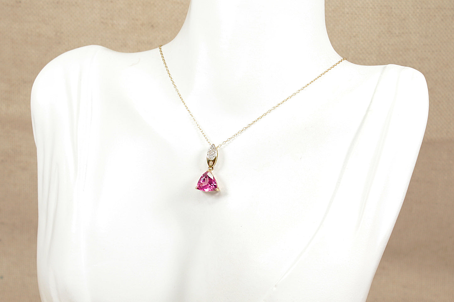 9ct Gold Pink Tourmaline & Diamond Pendant & Chain Necklace