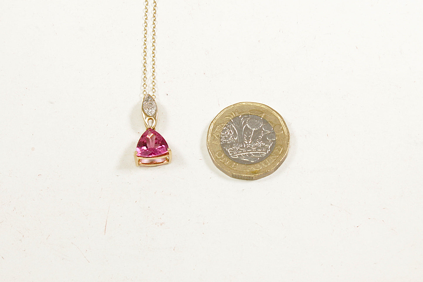 9ct Gold Pink Tourmaline & Diamond Pendant & Chain Necklace