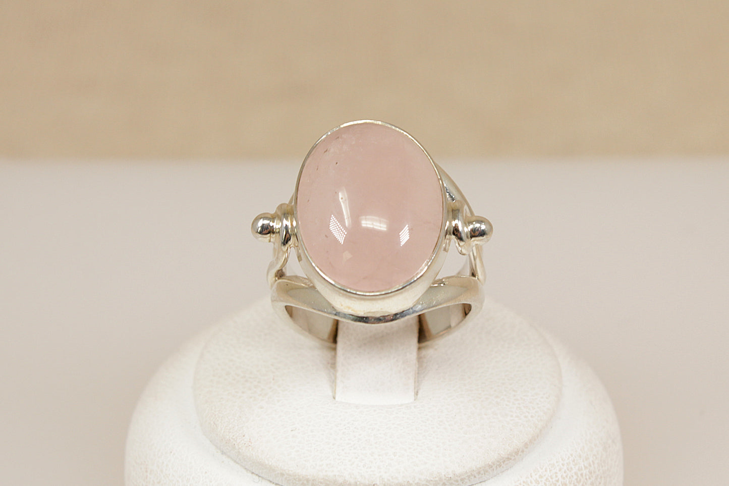 Silver Pink Quartz Statement Ring