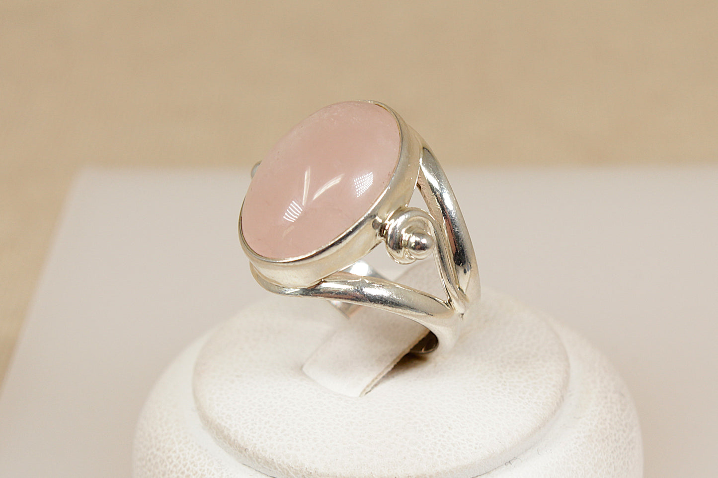 Silver Pink Quartz Statement Ring