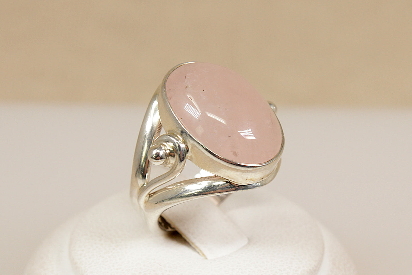 Silver Pink Quartz Statement Ring