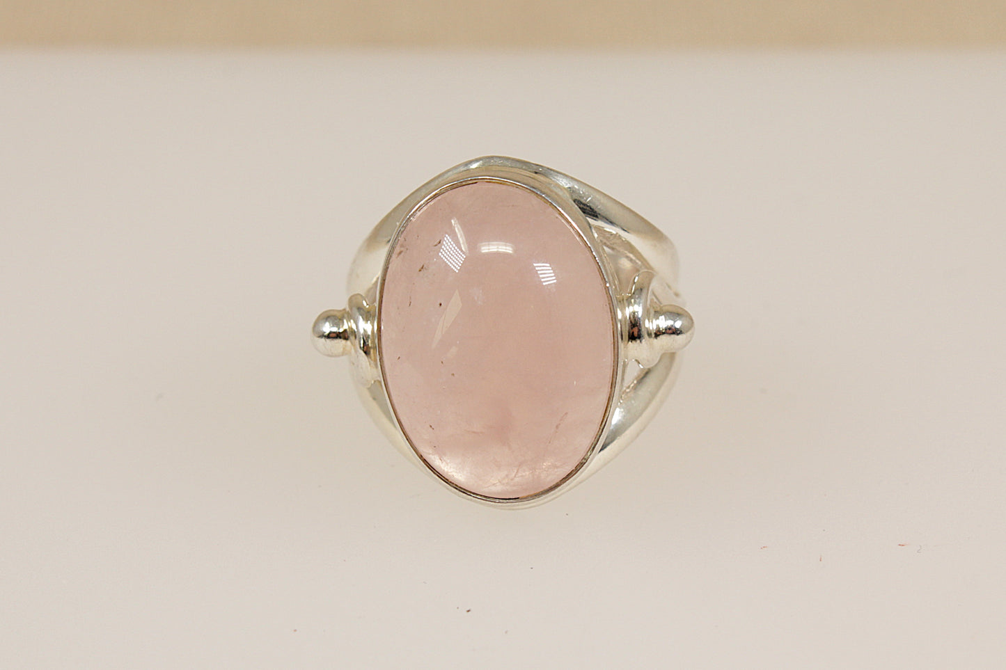 Silver Pink Quartz Statement Ring