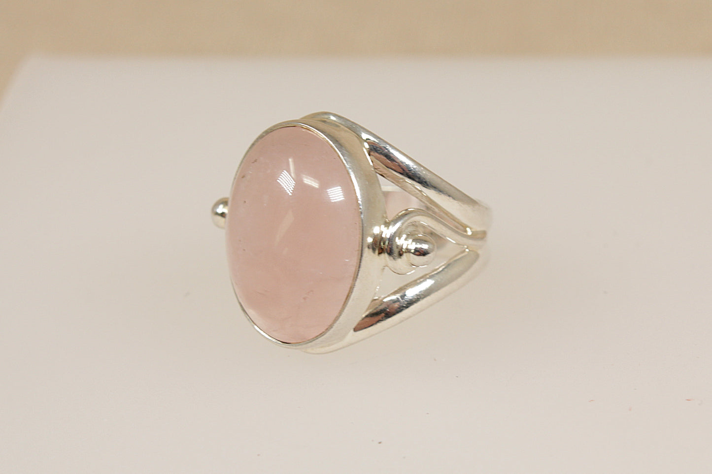 Silver Pink Quartz Statement Ring