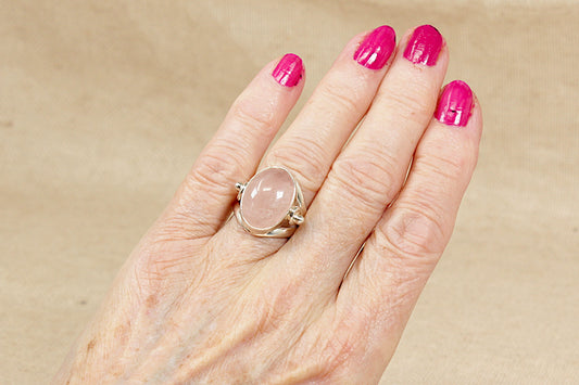 Silver Pink Quartz Statement Ring