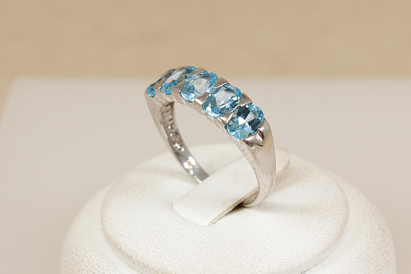 Silver 5 Stone Blue Topaz Ring