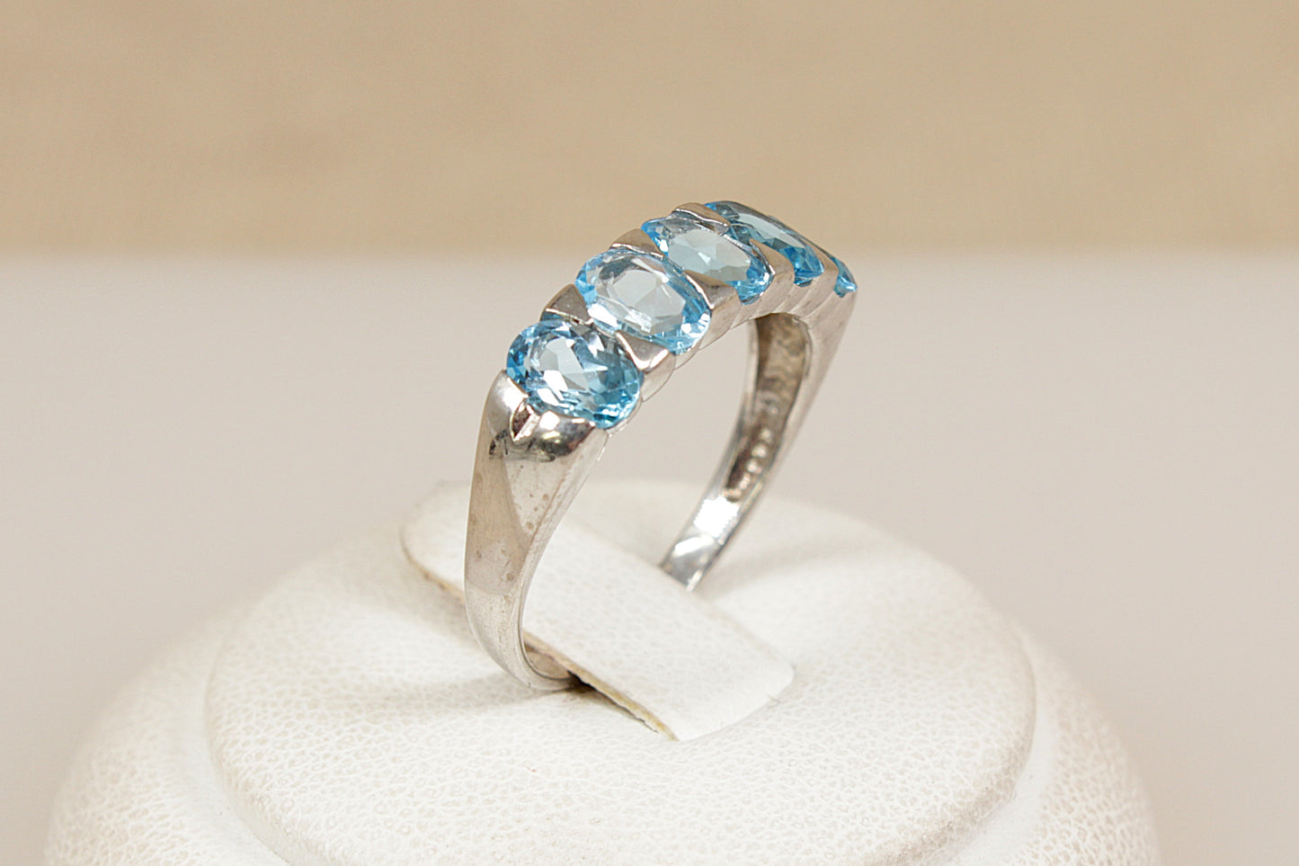 Silver 5 Stone Blue Topaz Ring