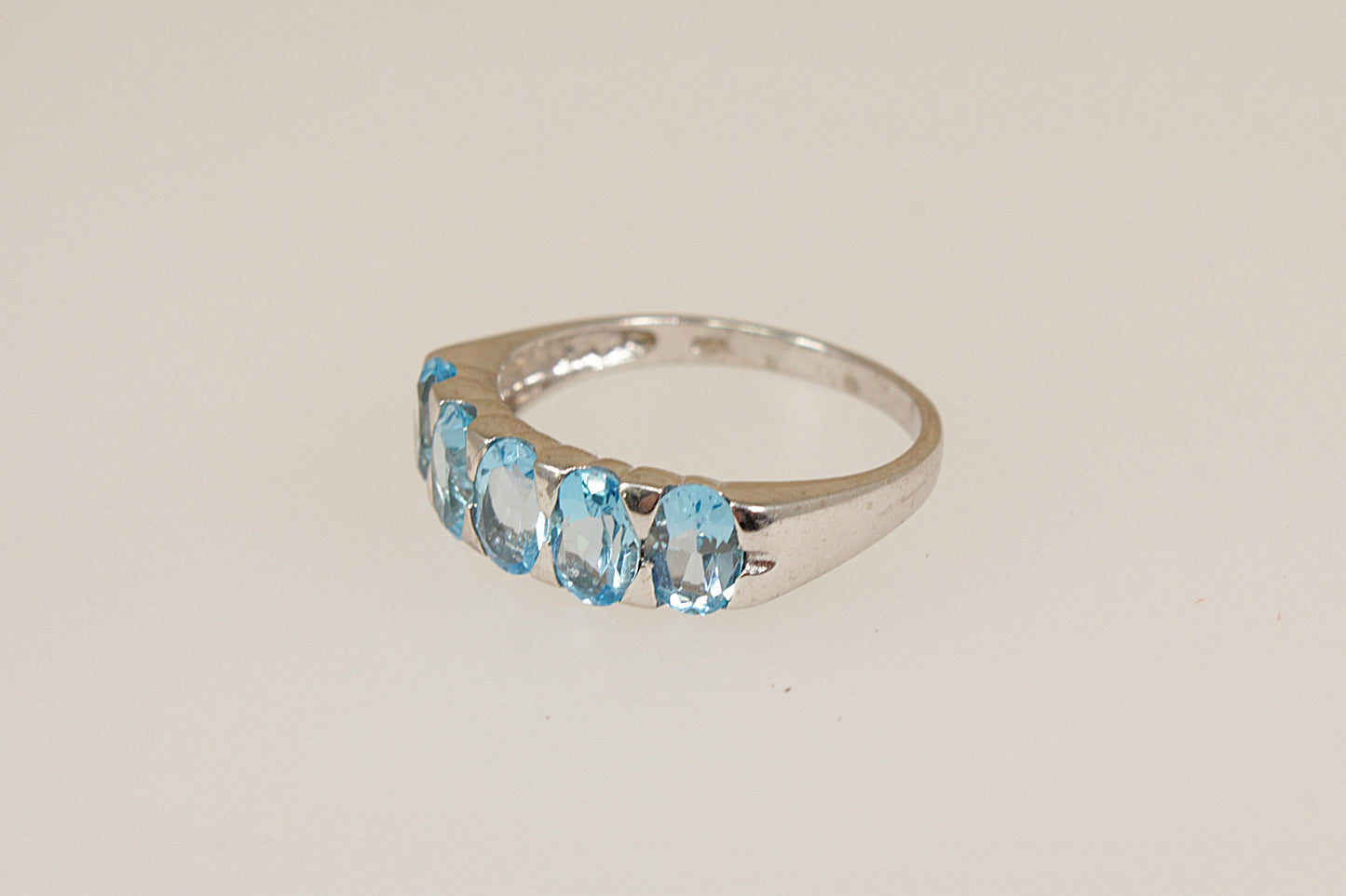 Silver 5 Stone Blue Topaz Ring