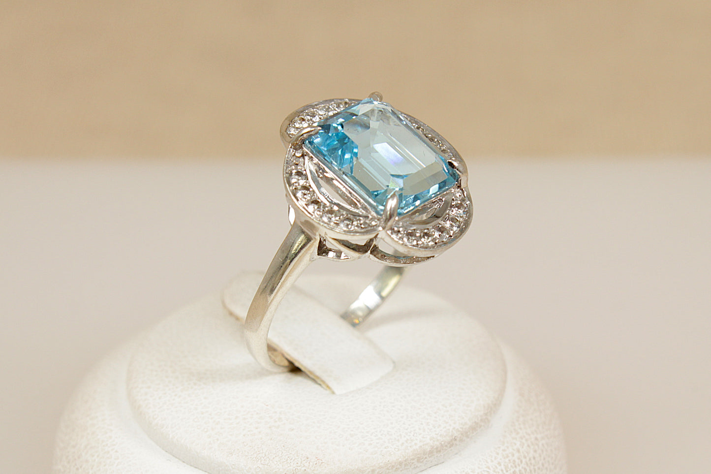 Silver Blue and White Topaz Statement Ring