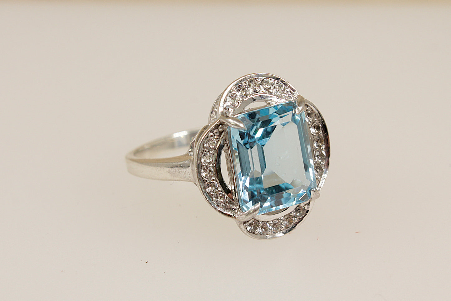 Silver Blue and White Topaz Statement Ring