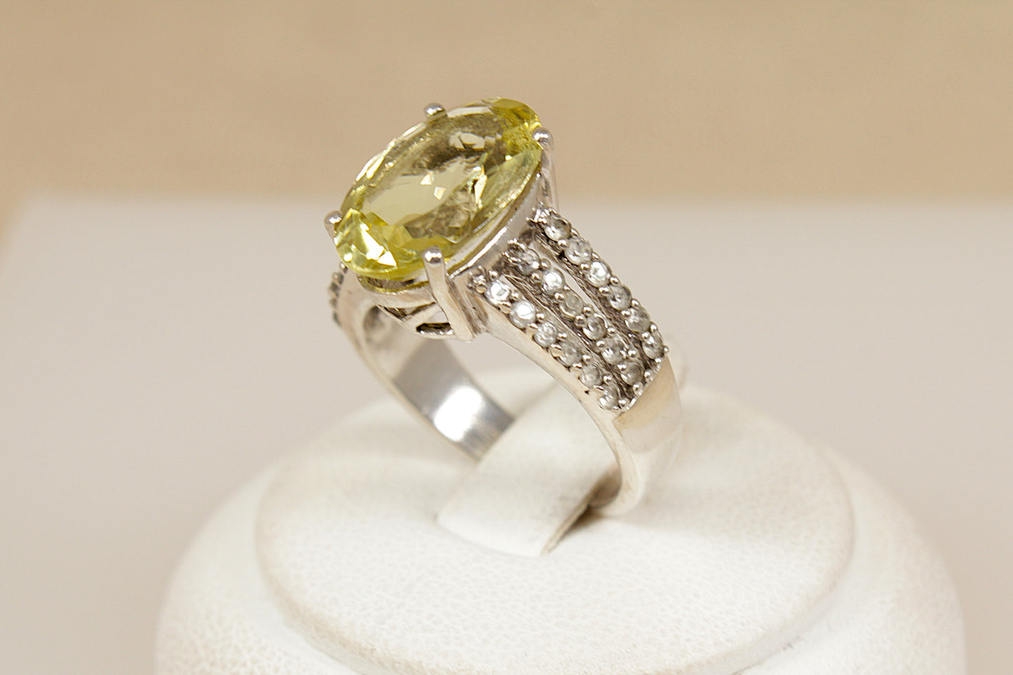 Lemon Citrine and White Topaz Statement Ring