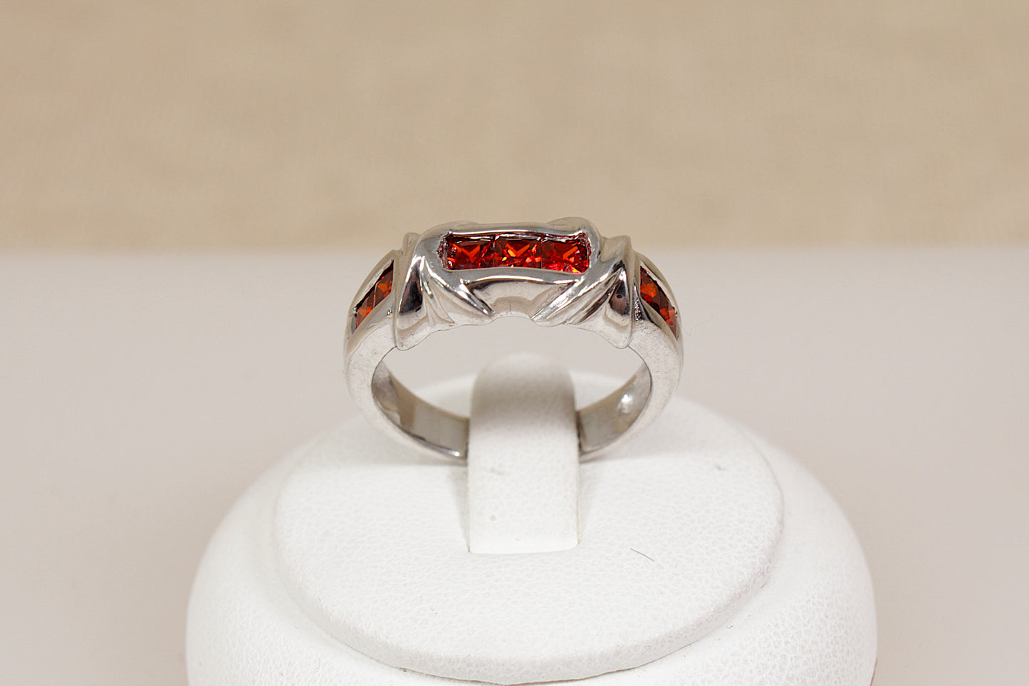 Silver & Red Crystal Ring