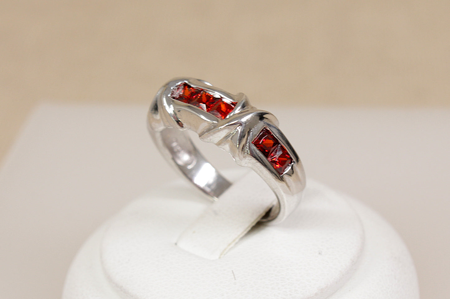 Silver & Red Crystal Ring