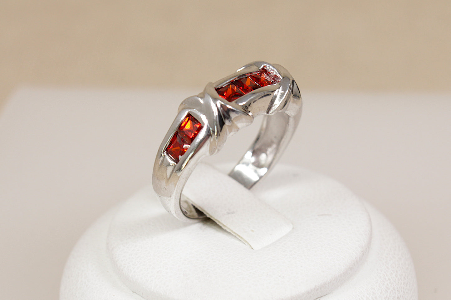 Silver & Red Crystal Ring
