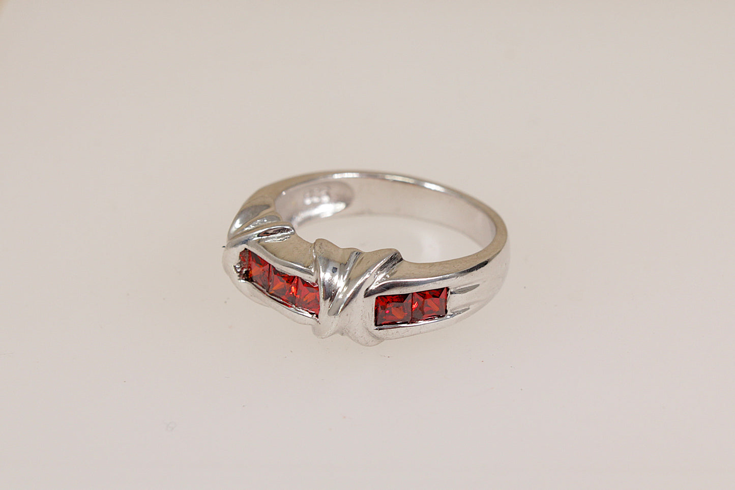Silver & Red Crystal Ring
