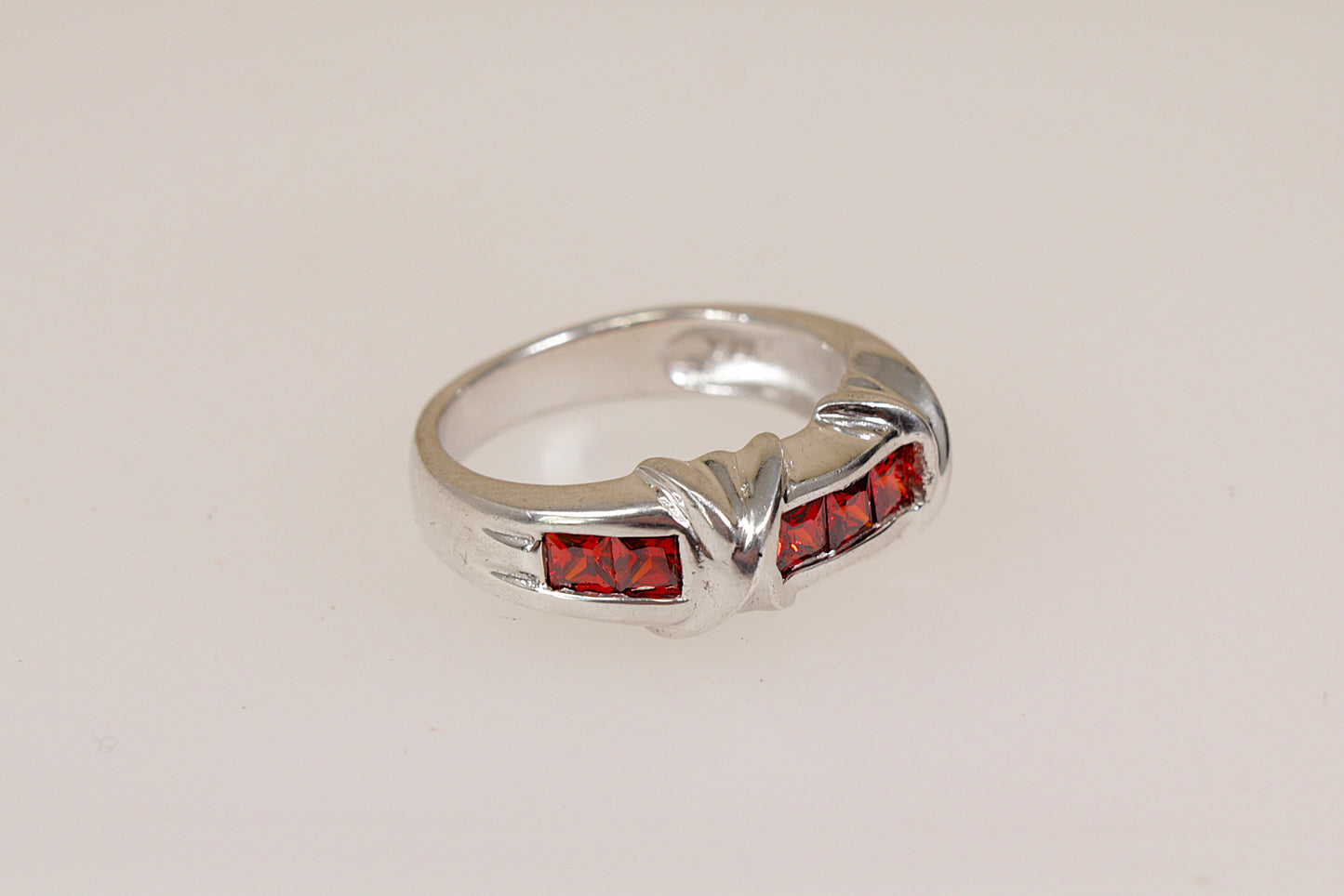 Silver & Red Crystal Ring