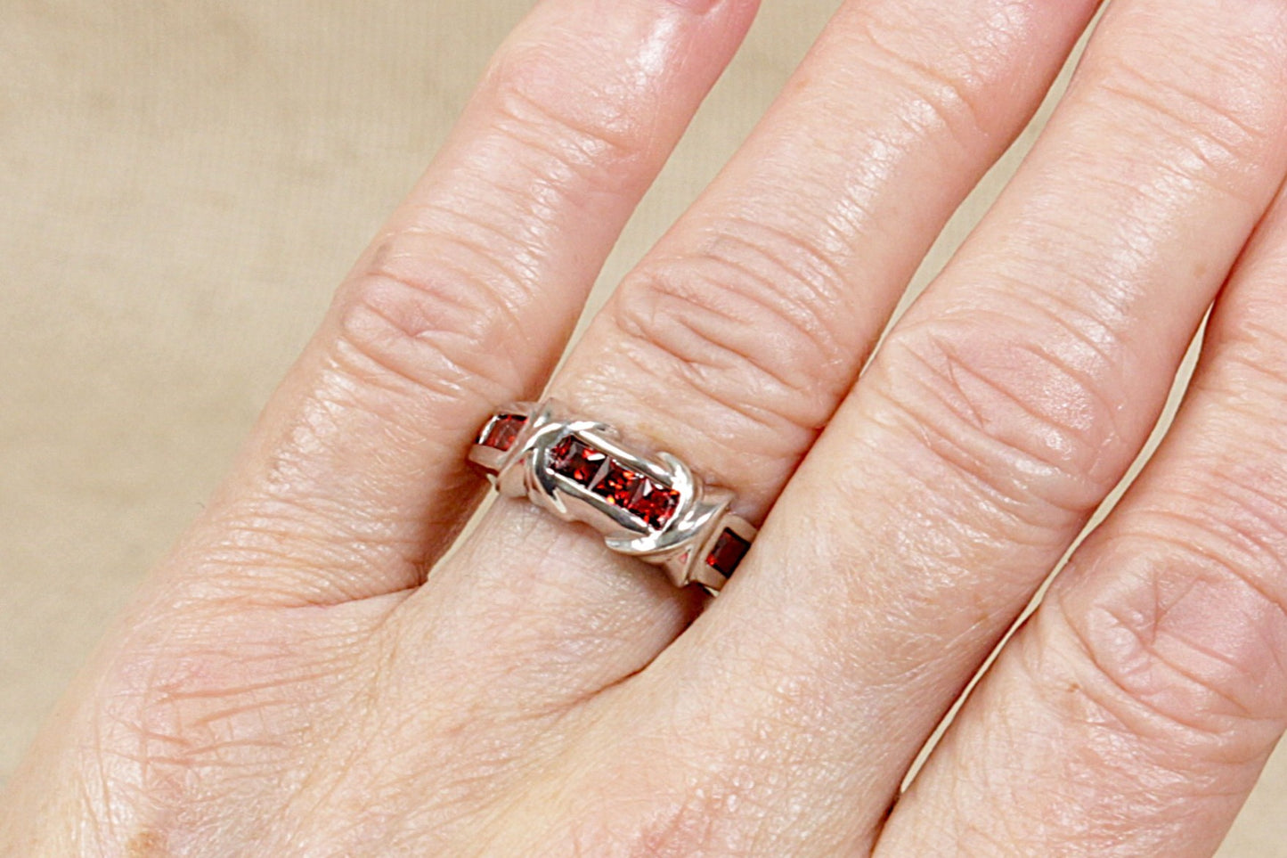 Silver & Red Crystal Ring