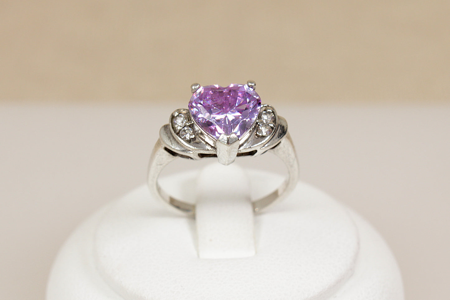 Silver Amethyst Colour Crystal Ring